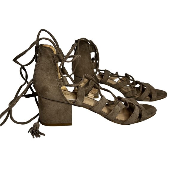 Madden Girl Loverrr Shoes Womens 8 M Tan Criss Cross Up Leg Heel Suede - Picture 3 of 12